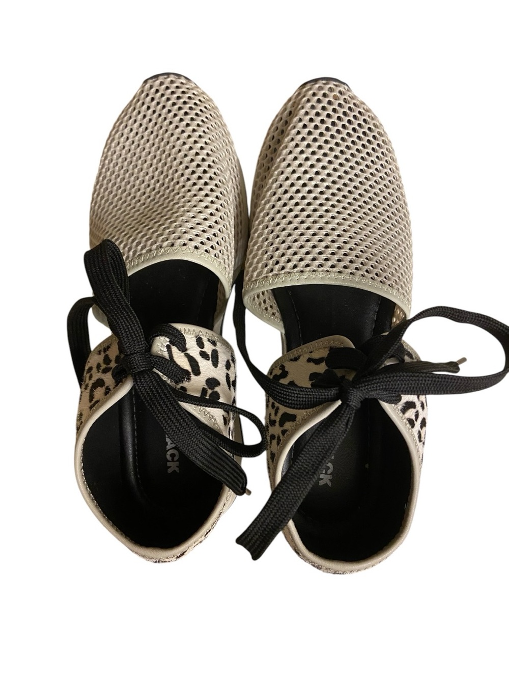 All black amazing mesh Leopard-Accent Breathable Knit Lace-Up Women’s Sneaker - Picture 3 of 4